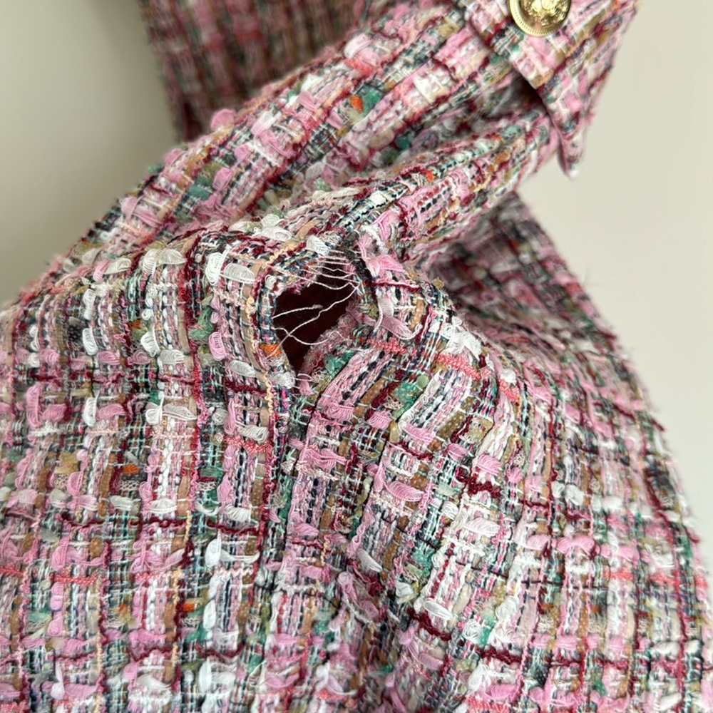 Endless Rose Pink Multi Tweed Collared Short Sleeve Dress - Picture 8 of 9
